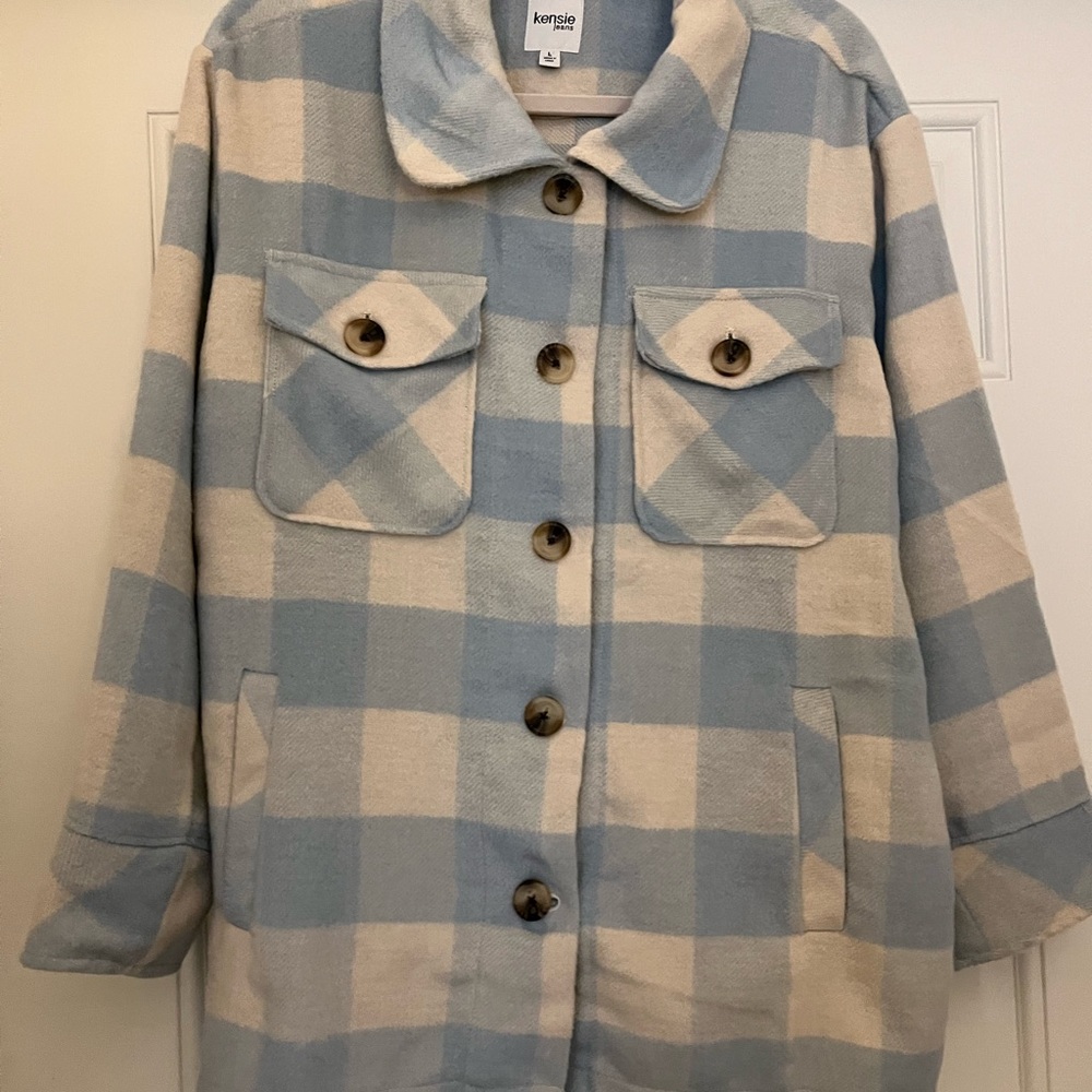 Kensie Women's Light Blue and Cream Teddy Jacket